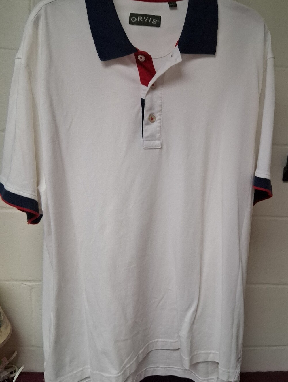 Orvis Size L With Red White And Blue Colors Short Sleeve Polo Shirt